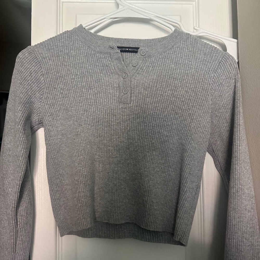 Brandy Melville Gray Ribbed Henley Sweatshirt